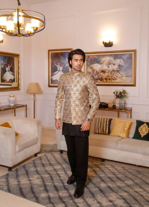 Modest by Edge Republic Mens RTW Embroidered Blended Cotton 3 Piece Suit Prince Coat ER 3014 Festive Collection