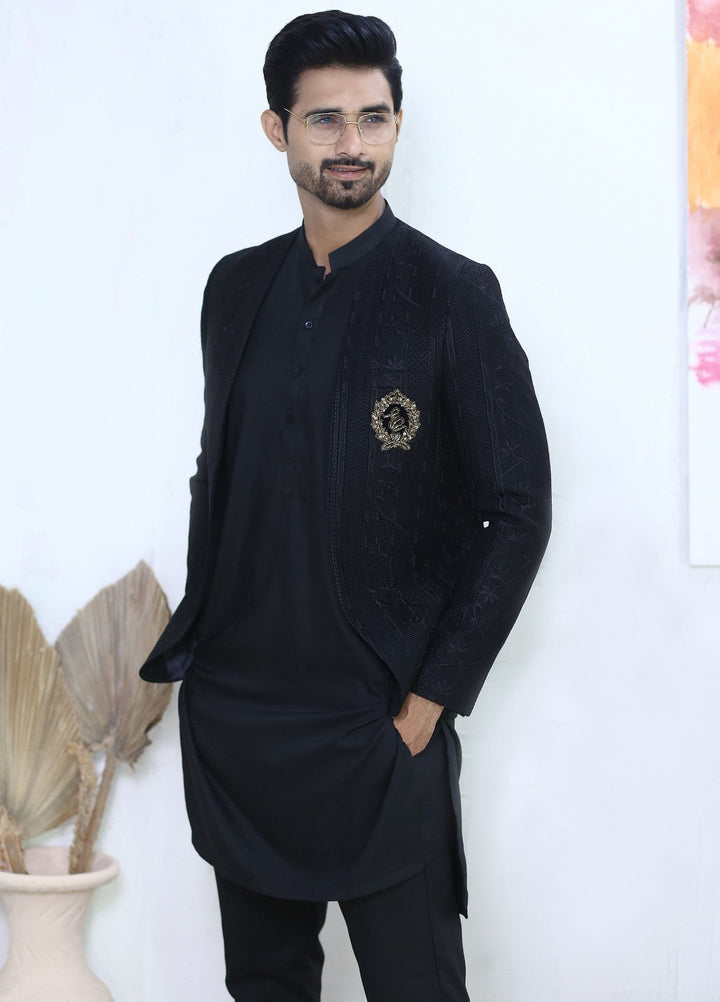 Modest by Edge Republic Mens RTW Embroidered Blended Cotton 3 Piece Suit Prince Coat ER 3003 Festive Collection