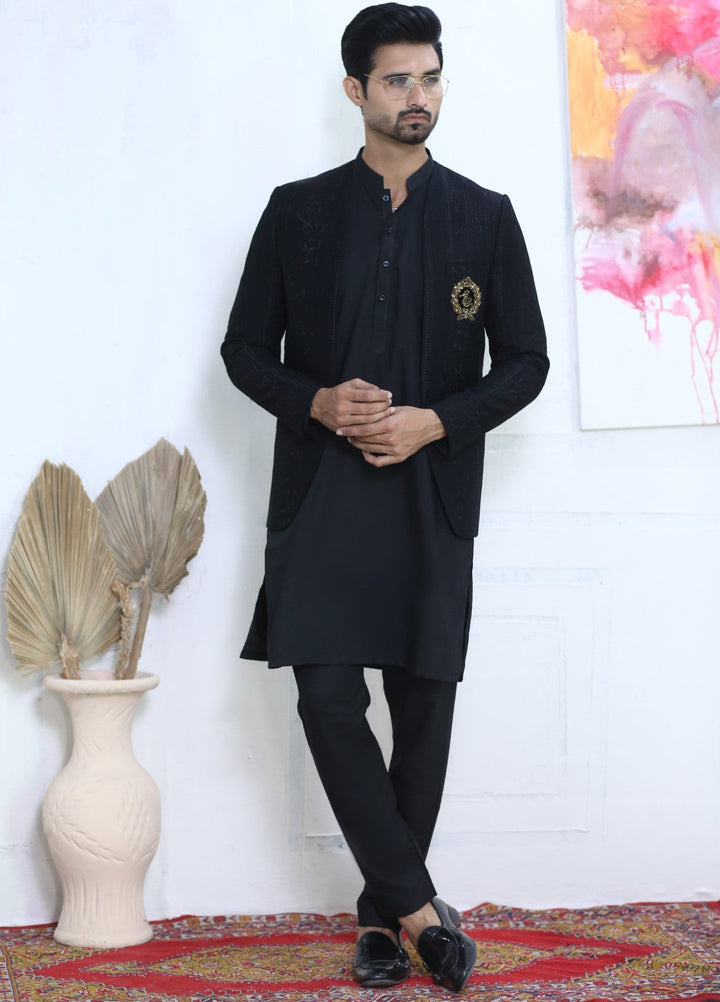 Modest by Edge Republic Mens RTW Embroidered Blended Cotton 3 Piece Suit Prince Coat ER 3003 Festive Collection