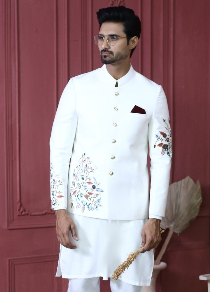 Modest by Edge Republic Mens RTW Embroidered Blended Cotton 3 Piece Suit Prince Coat ER 3002 Festive Collection