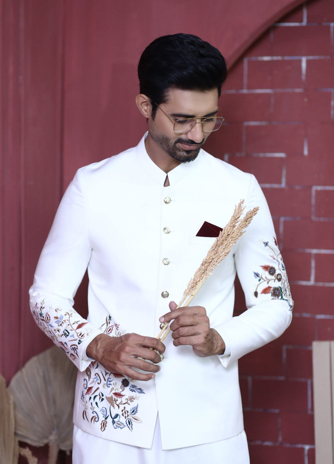 Modest by Edge Republic Mens RTW Embroidered Blended Cotton 3 Piece Suit Prince Coat ER 3002 Festive Collection