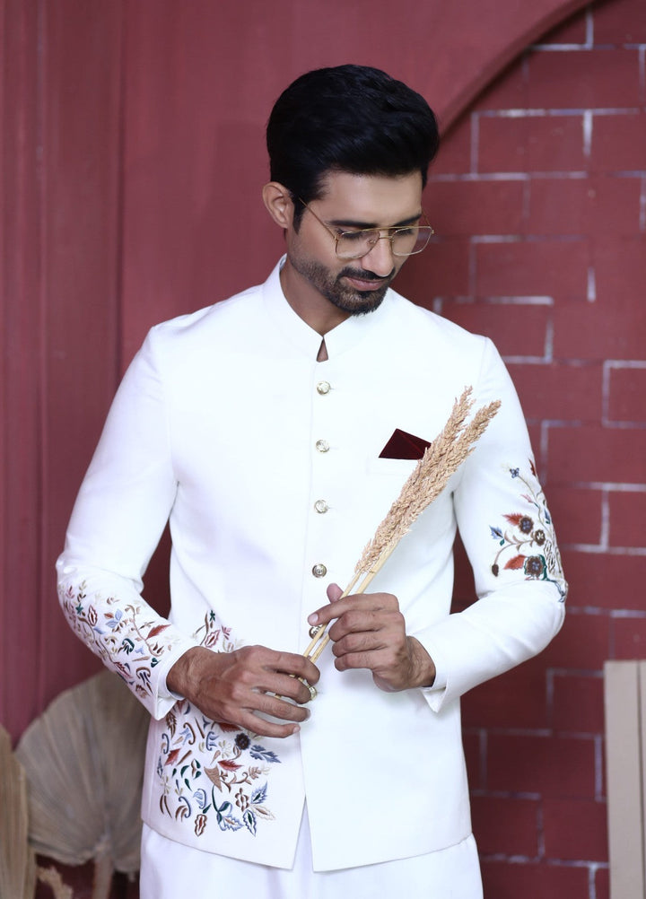 Modest by Edge Republic Mens RTW Embroidered Blended Cotton 3 Piece Suit Prince Coat ER 3002 Festive Collection