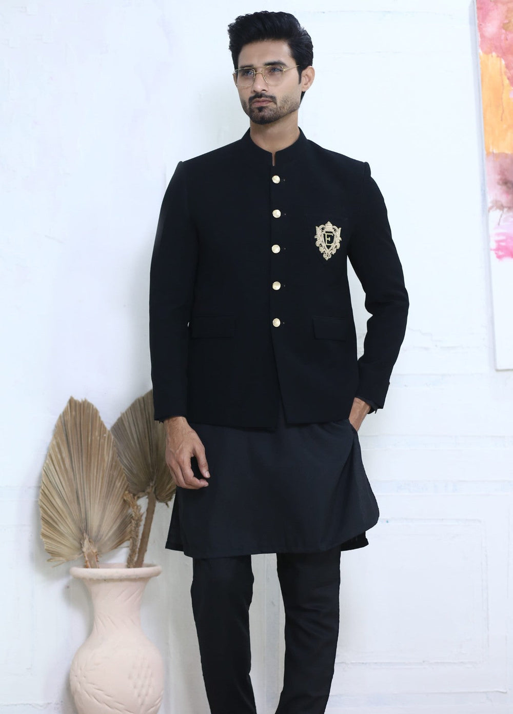 Modest by Edge Republic Mens RTW Embroidered Blended Cotton 3 Piece Suit Prince Coat ER 3001 Festive Collection