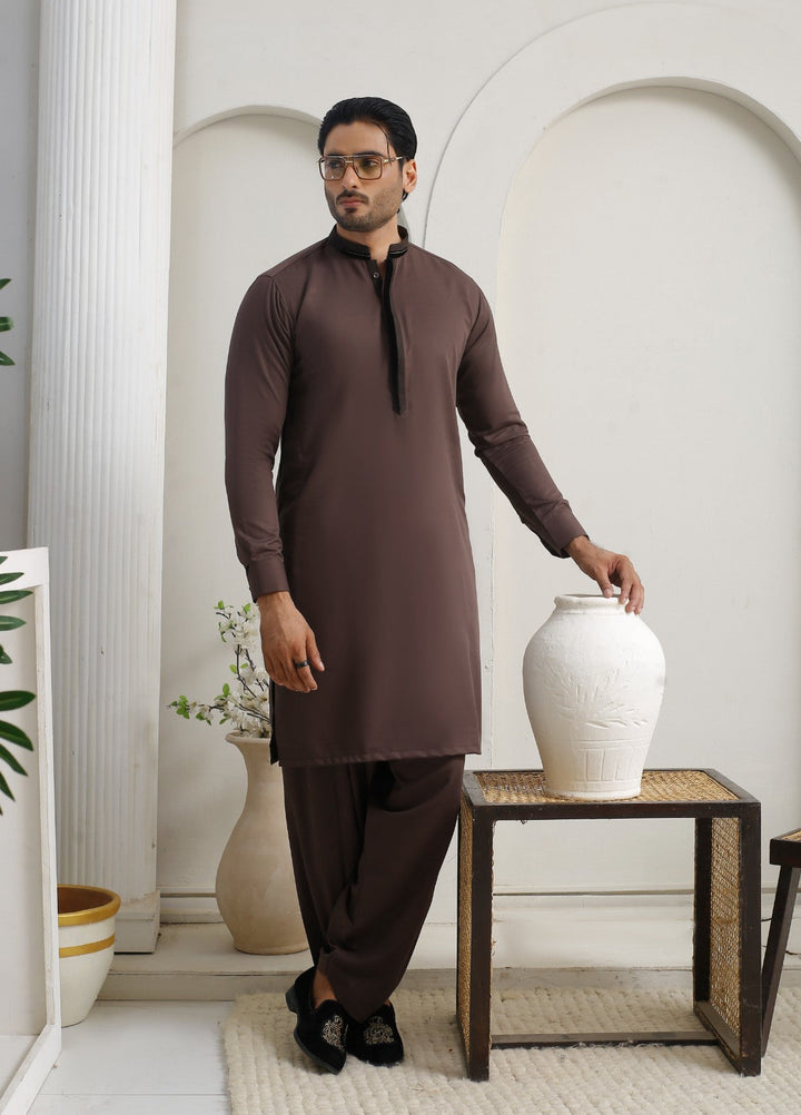 Modern Edge Republic Mens RTW Solids Wash N Wear 2 Piece Suit Dark Brown ER 809 Festive Collection