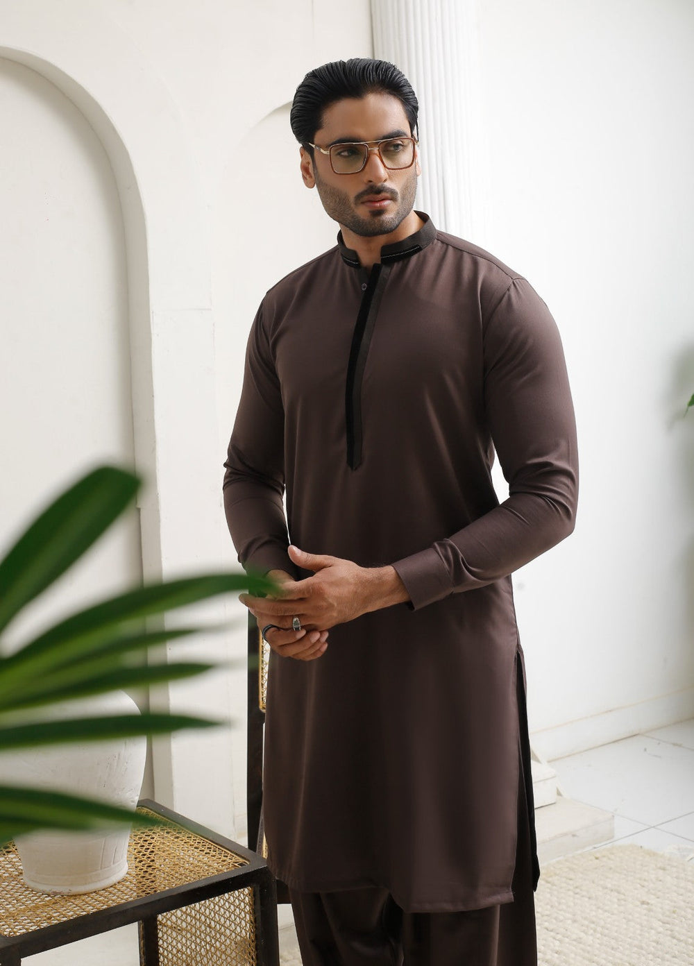 Modern Edge Republic Mens RTW Solids Wash N Wear 2 Piece Suit Dark Brown ER 809 Festive Collection