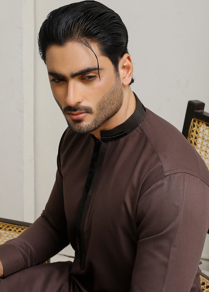 Modern Edge Republic Mens RTW Solids Wash N Wear 2 Piece Suit Dark Brown ER 809 Festive Collection