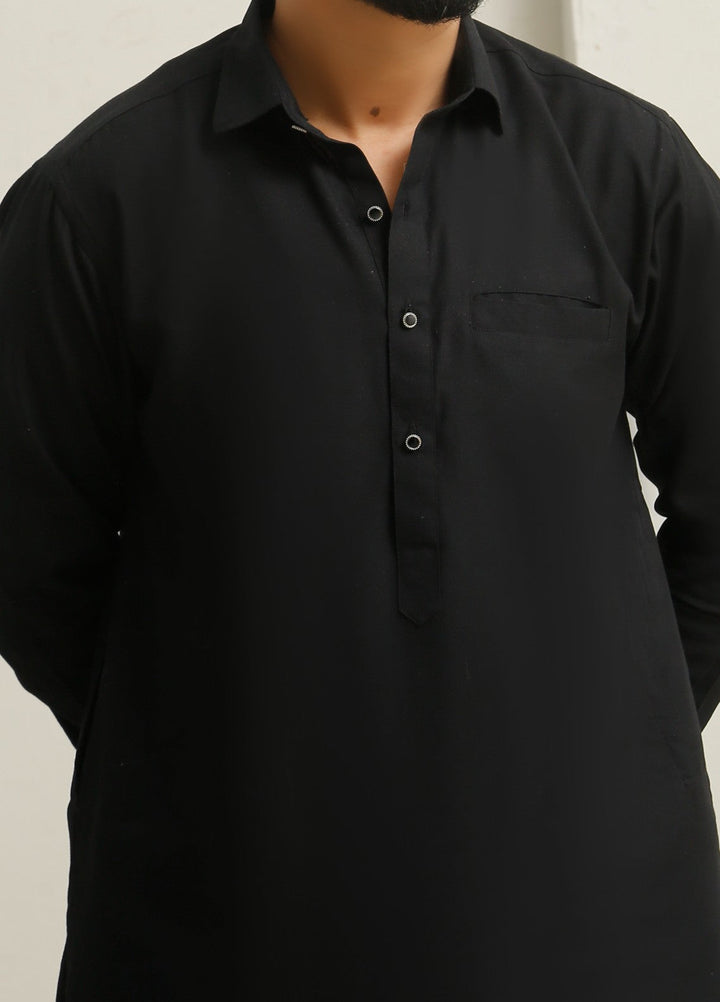 Modern Edge Republic Mens RTW Solids Wash N Wear 2 Piece Suit Jet Black Festive Collection