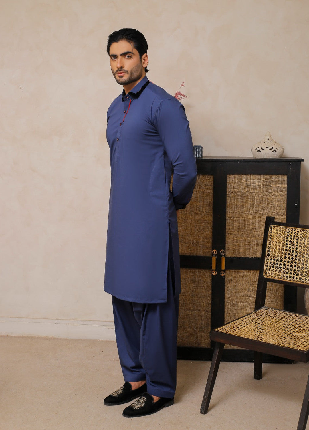 Modern Edge Republic Mens RTW Solids Wash N Wear 2 Piece Suit Mid Blue ER 807 Festive Collection