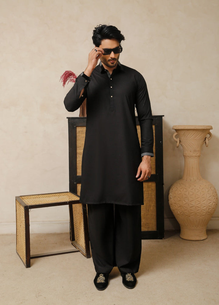 Modern Edge Republic Mens RTW Solids Wash N Wear 2 Piece Suit Matt Black ER 805 Festive Collection