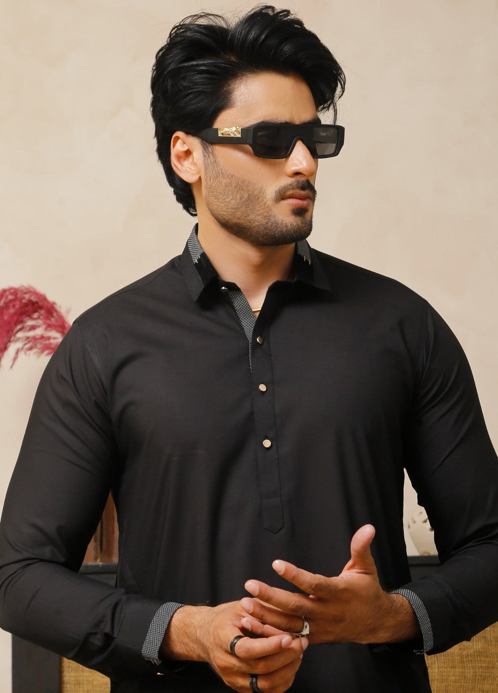 Modern Edge Republic Mens RTW Solids Wash N Wear 2 Piece Suit Matt Black ER 805 Festive Collection