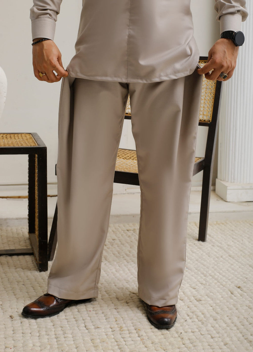 Modern Edge Republic Mens RTW Solids Wash N Wear 2 Piece Suit Mid Beige ER 804 Festive Collection
