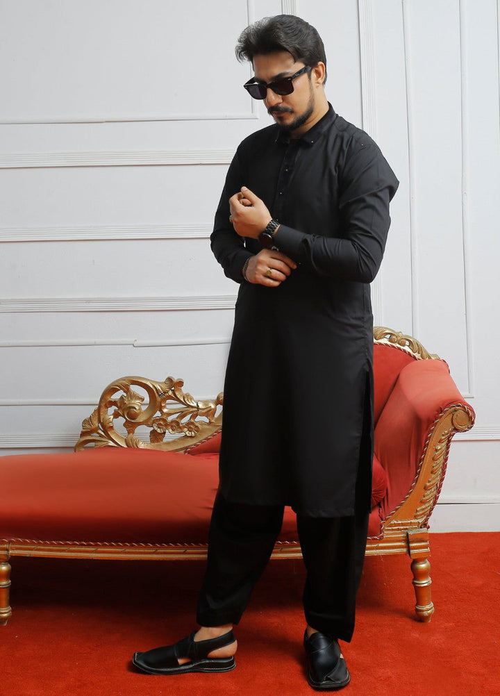 Modern Edge Republic Mens RTW Solids Wash N Wear 2 Piece Suit Shining Black ER 808 Festive Collection