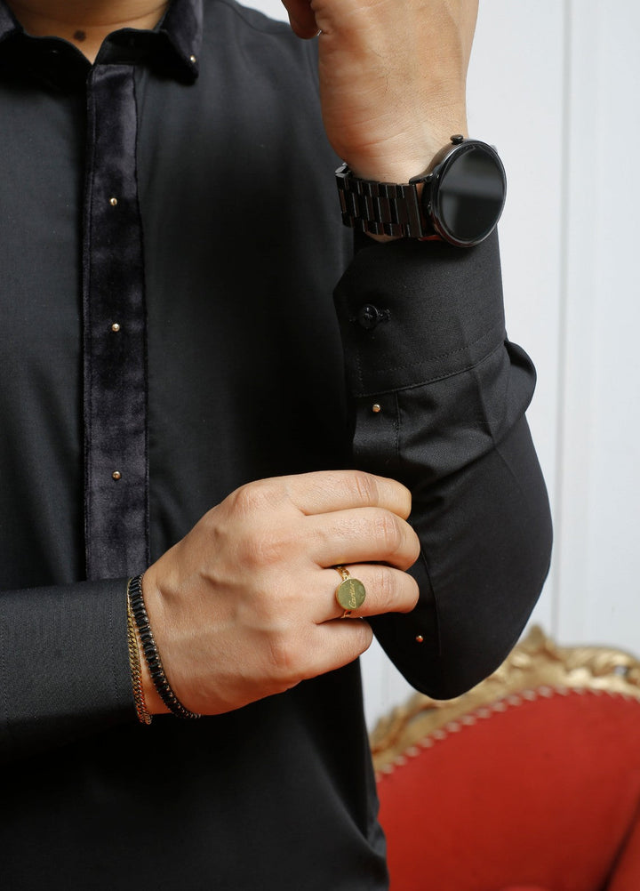 Modern Edge Republic Mens RTW Solids Wash N Wear 2 Piece Suit Shining Black ER 808 Festive Collection