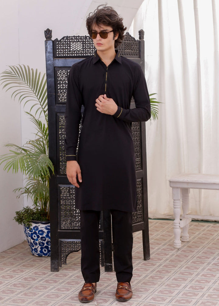 Modern Edge Republic Mens RTW Solids Wash N Wear 2 Piece Suit Black ER 793 Festive Collection