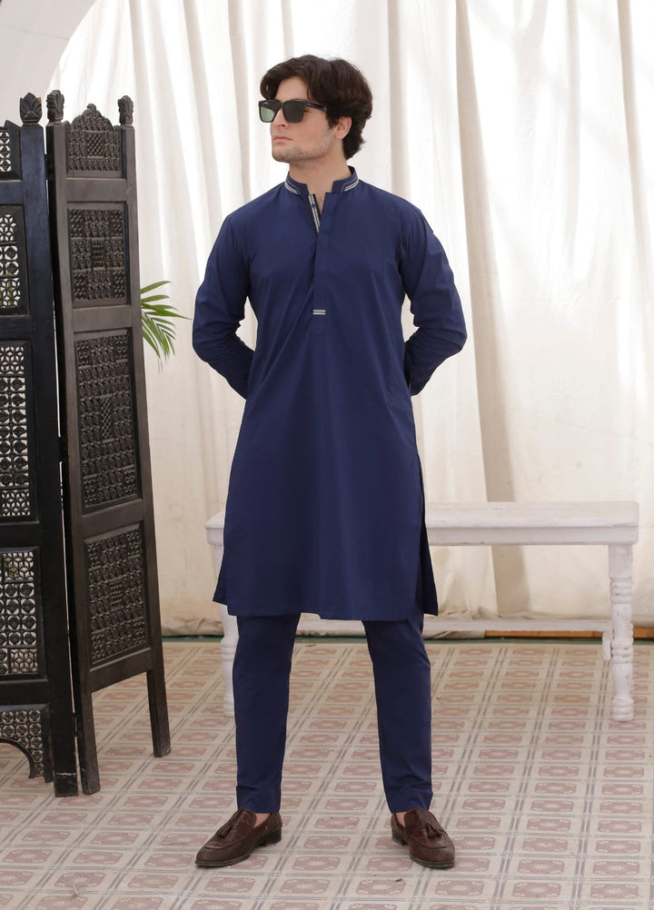 Modern Edge Republic Mens RTW Solids Wash N Wear 2 Piece Suit Navy Blue ER 794 Festive Collection