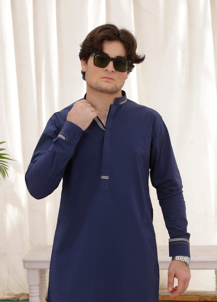 Modern Edge Republic Mens RTW Solids Wash N Wear 2 Piece Suit Navy Blue ER 794 Festive Collection