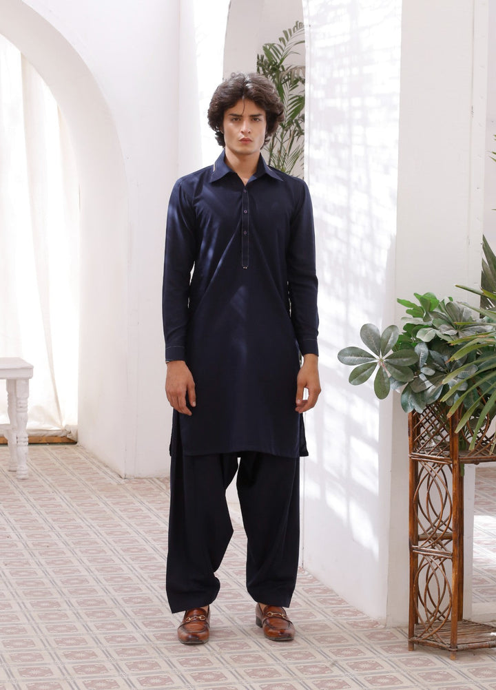 Modern Edge Republic Mens RTW Solids Wash N Wear 2 Piece Suit Navy Blue ER 795 Festive Collection