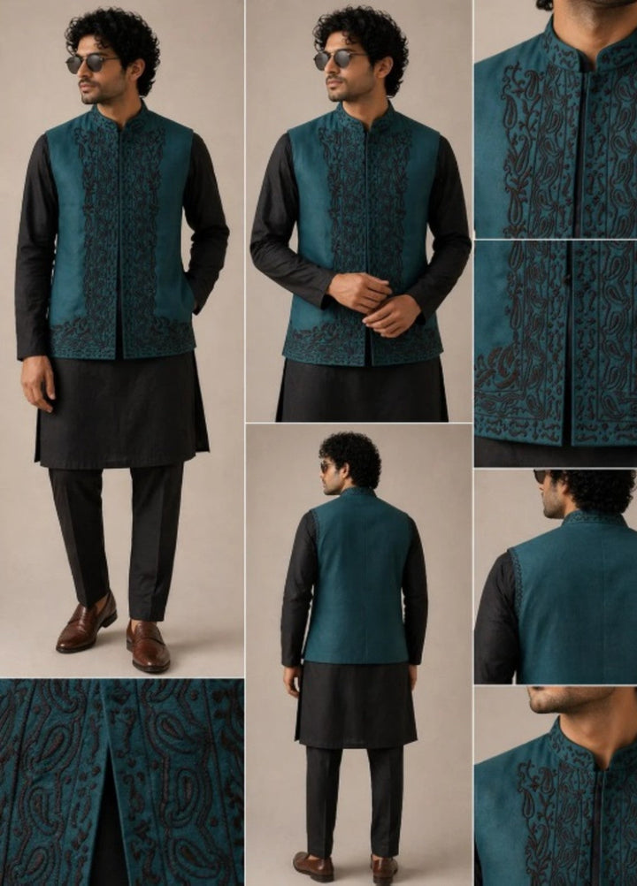 Luxe Waistcoat by Edge Republic Mens RTW Embroidered Wash N Wear 2 Piece Suit ER WC 2011 Festive Collection