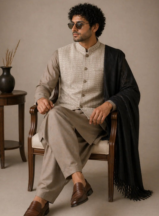 Luxe Waistcoat by Edge Republic Mens RTW Embroidered Wash N Wear 2 Piece Suit ER WC 2013 Festive Collection