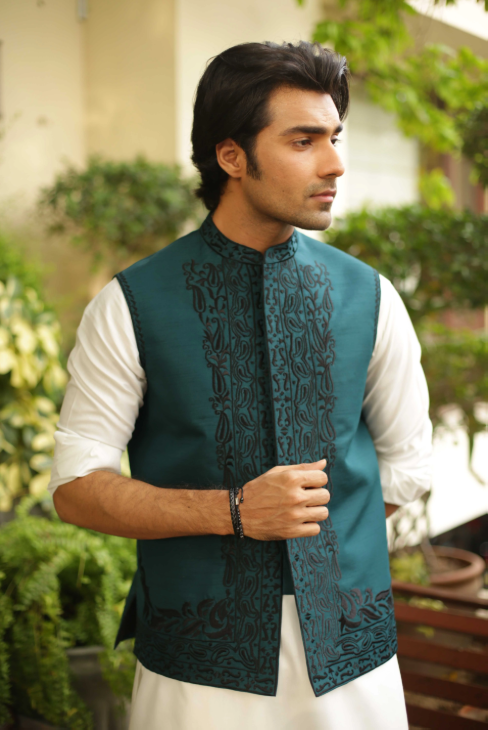 Luxe Waistcoat by Edge Republic Mens RTW Embroidered Wash N Wear 2 Piece Suit ER WC 2007 Festive Collection
