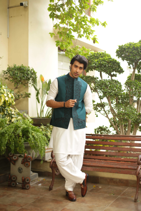 Luxe Waistcoat by Edge Republic Mens RTW Embroidered Wash N Wear 2 Piece Suit ER WC 2007 Festive Collection