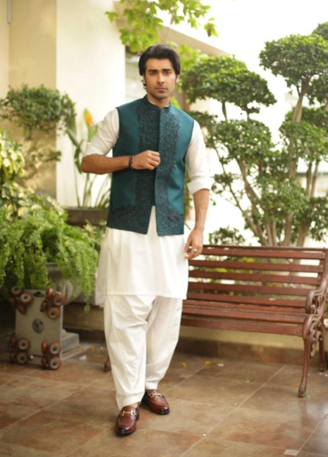 Luxe Waistcoat by Edge Republic Mens RTW Embroidered Wash N Wear 2 Piece Suit ER WC 2007 Festive Collection