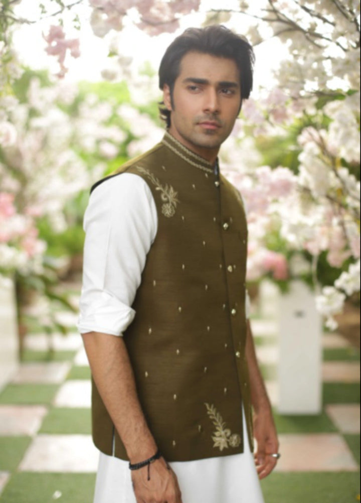 Luxe Waistcoat by Edge Republic Mens RTW Embroidered Wash N Wear 2 Piece Suit ER WC 2006 Festive Collection