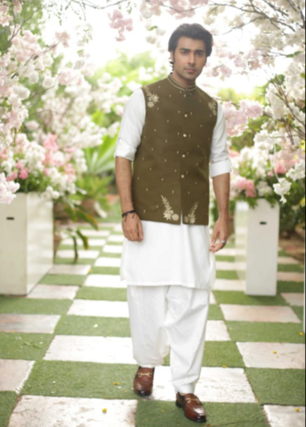 Luxe Waistcoat by Edge Republic Mens RTW Embroidered Wash N Wear 2 Piece Suit ER WC 2006 Festive Collection