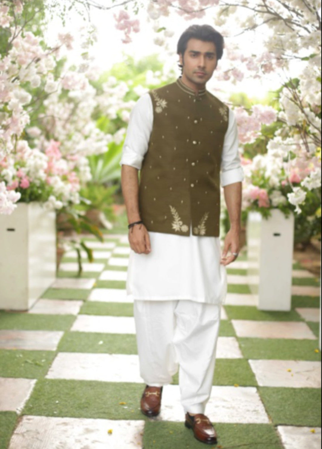 Luxe Waistcoat by Edge Republic Mens RTW Embroidered Wash N Wear 2 Piece Suit ER WC 2006 Festive Collection