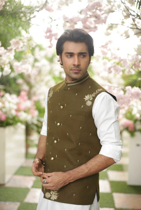 Luxe Waistcoat by Edge Republic Mens RTW Embroidered Wash N Wear 2 Piece Suit ER WC 2006 Festive Collection