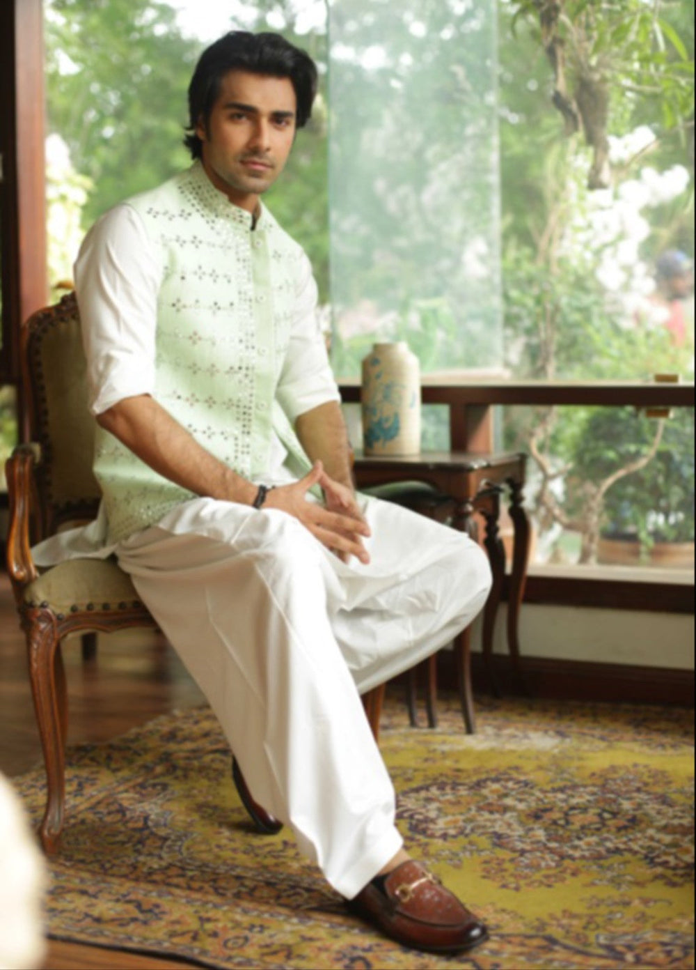 Luxe Waistcoat by Edge Republic Mens RTW Embroidered Wash N Wear 2 Piece Suit ER WC 2005 Festive Collection