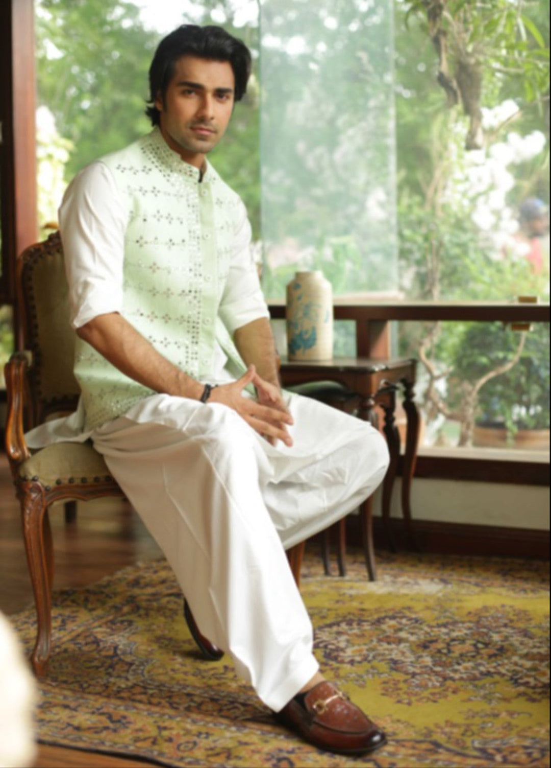 Luxe Waistcoat by Edge Republic Mens RTW Embroidered Wash N Wear 2 Piece Suit ER WC 2005 Festive Collection