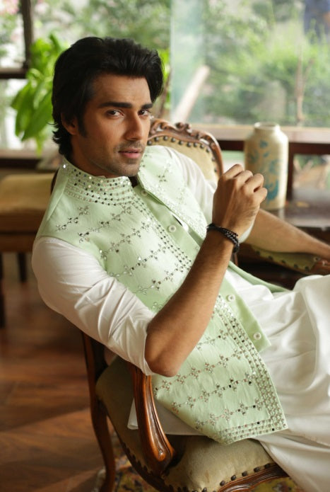Luxe Waistcoat by Edge Republic Mens RTW Embroidered Wash N Wear 2 Piece Suit ER WC 2005 Festive Collection