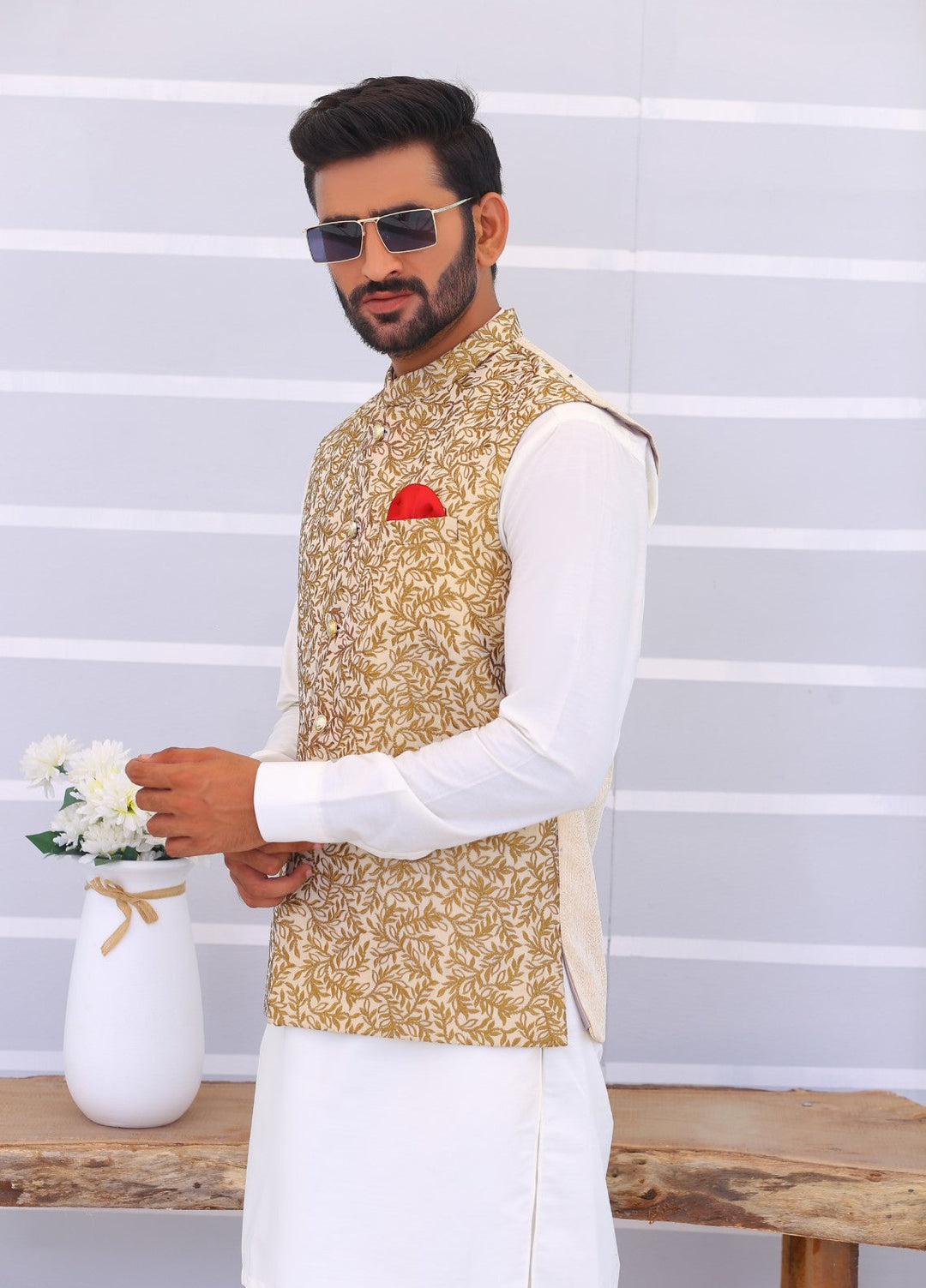 Luxe Waistcoat by Edge Republic Mens RTW Embroidered Wash N Wear 2 Piece Suit ER WC 2001 Festive Collection