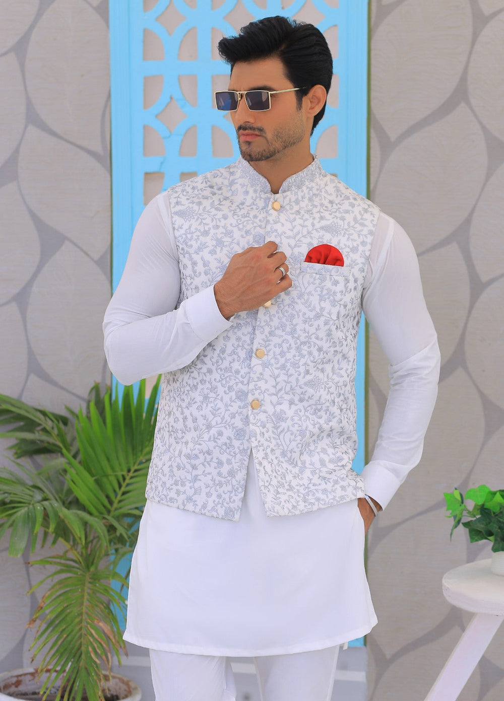 Luxe Waistcoat by Edge Republic Mens RTW Embroidered Wash N Wear 2 Piece Suit ER WC 2000 Festive Collection