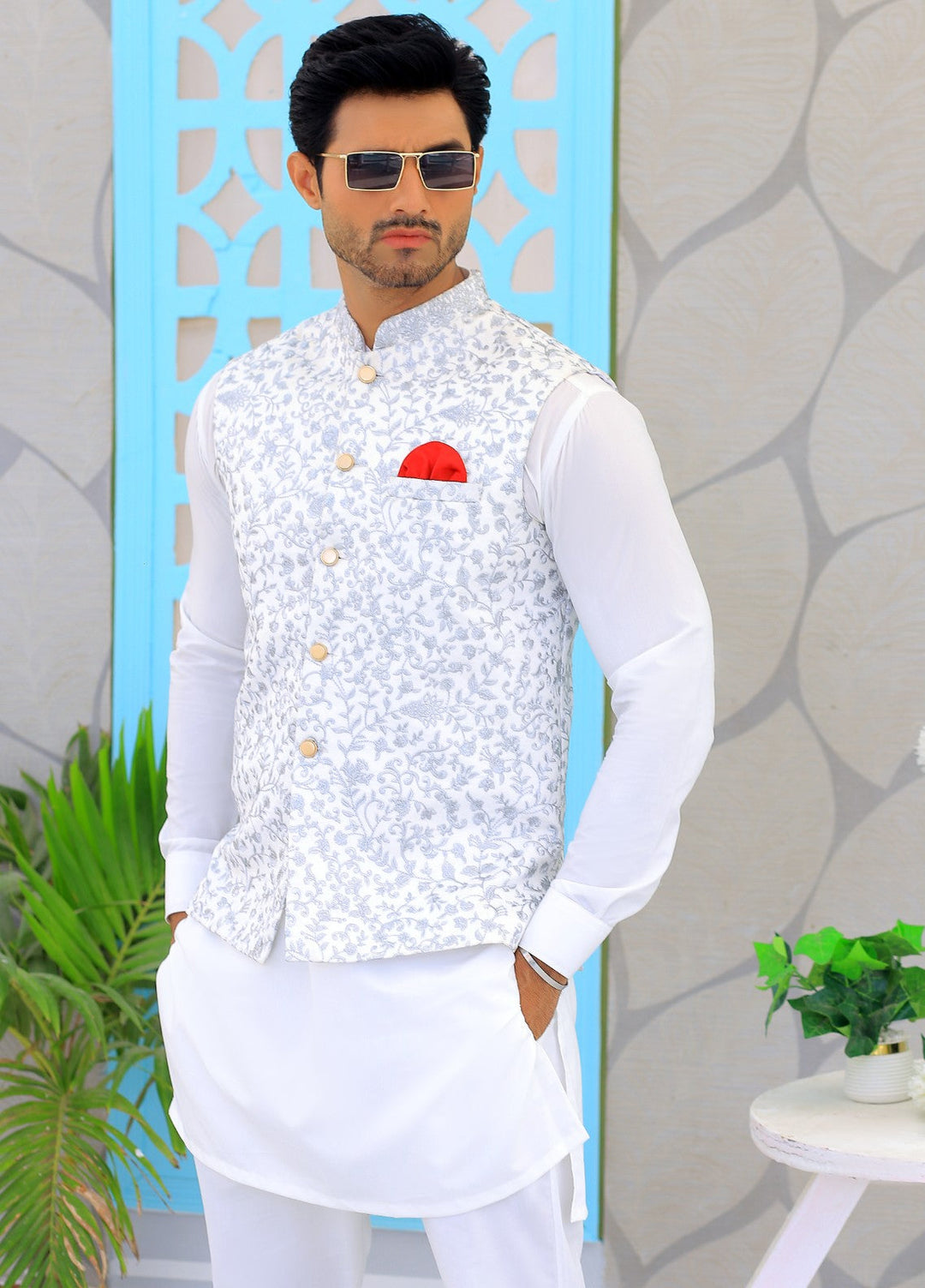 Luxe Waistcoat by Edge Republic Mens RTW Embroidered Wash N Wear 2 Piece Suit ER WC 2000 Festive Collection