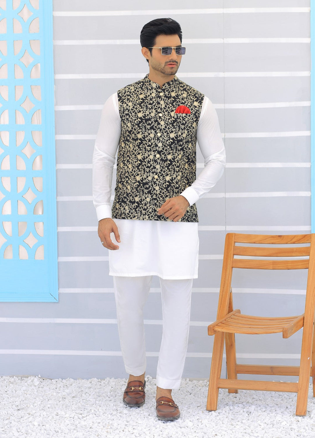 Luxe Waistcoat by Edge Republic Mens RTW Embroidered Wash N Wear 2 Piece Suit ER WC 1099 Festive Collection
