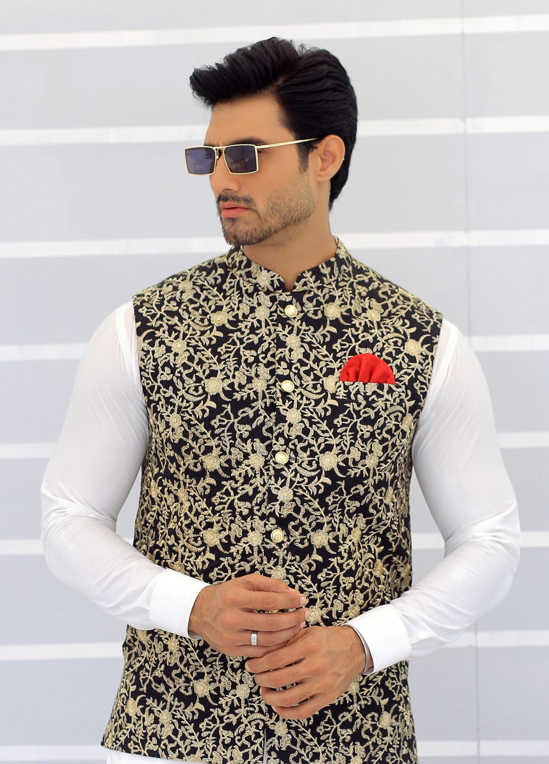 Luxe Waistcoat by Edge Republic Mens RTW Embroidered Wash N Wear 2 Piece Suit ER WC 1099 Festive Collection