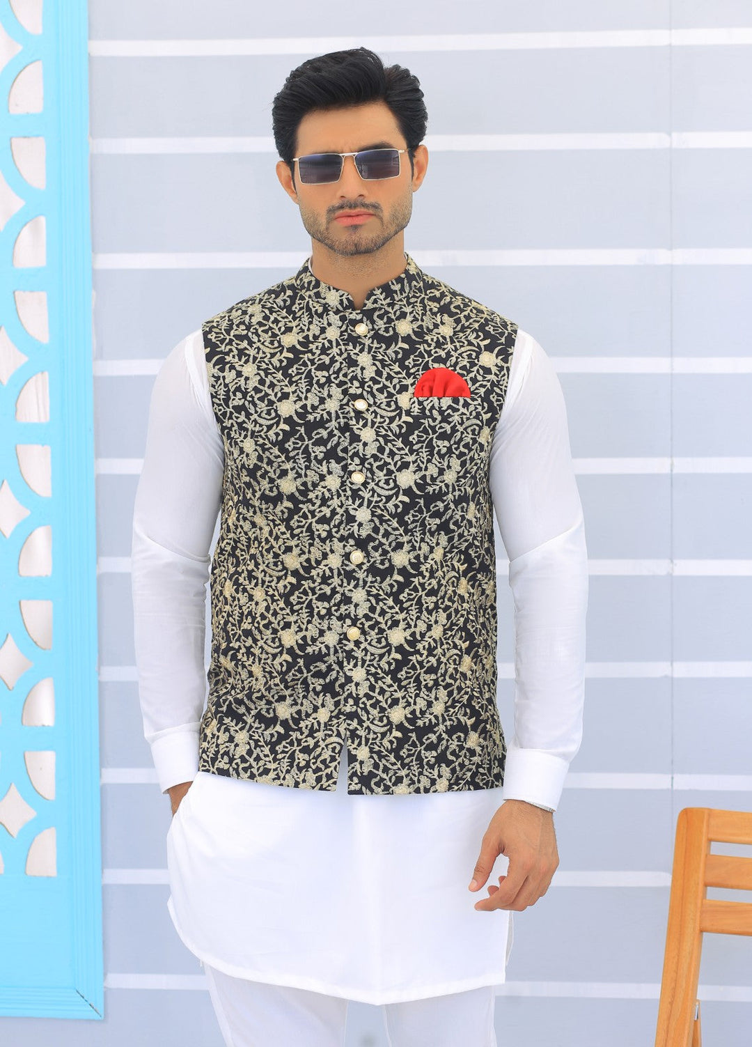 Luxe Waistcoat by Edge Republic Mens RTW Embroidered Wash N Wear 2 Piece Suit ER WC 1099 Festive Collection
