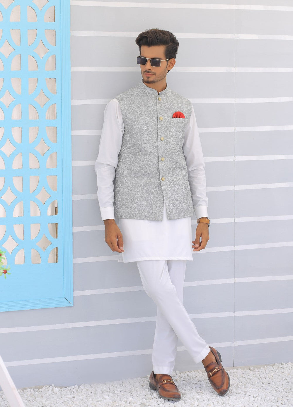 Luxe Waistcoat by Edge Republic Mens RTW Embroidered Wash N Wear 2 Piece Suit ER WC 1098 Festive Collection