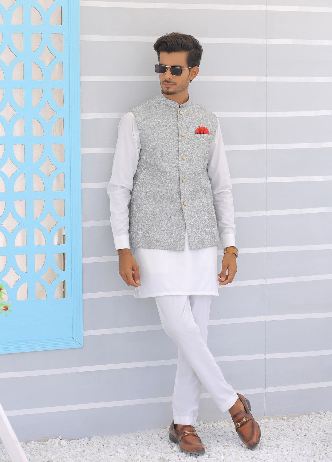 Luxe Waistcoat by Edge Republic Mens RTW Embroidered Wash N Wear 2 Piece Suit ER WC 1098 Festive Collection