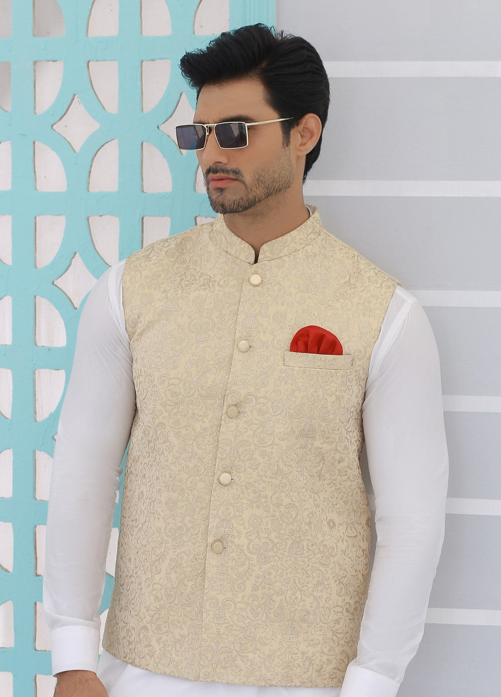 Luxe Waistcoat by Edge Republic Mens RTW Embroidered Wash N Wear 2 Piece Suit ER WC 2002 Festive Collection