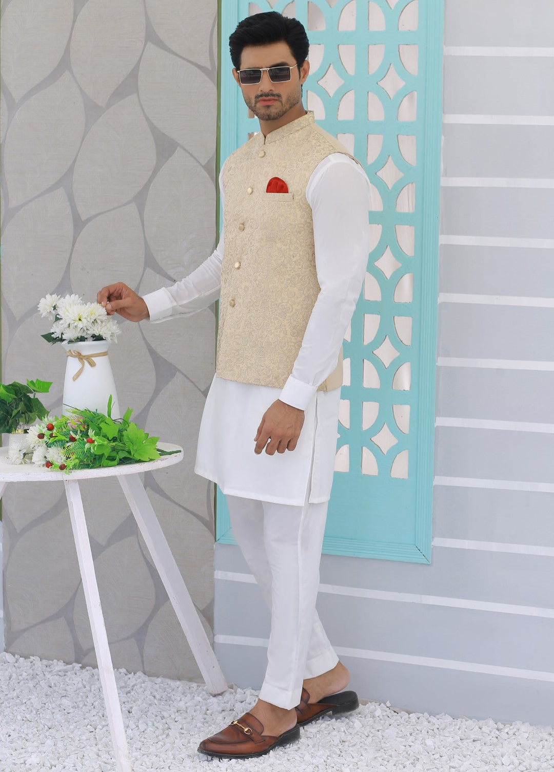 Luxe Waistcoat by Edge Republic Mens RTW Embroidered Wash N Wear 2 Piece Suit ER WC 2002 Festive Collection