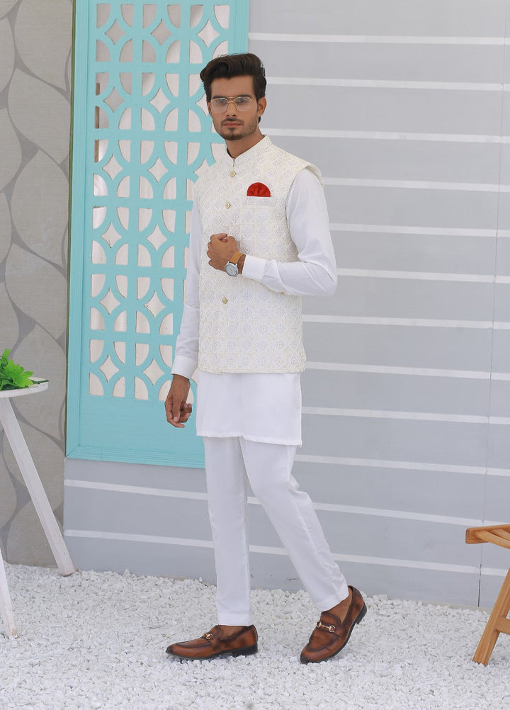 Luxe Waistcoat by Edge Republic Mens RTW Embroidered Wash N Wear 2 Piece Suit ER WC 1096 Festive Collection