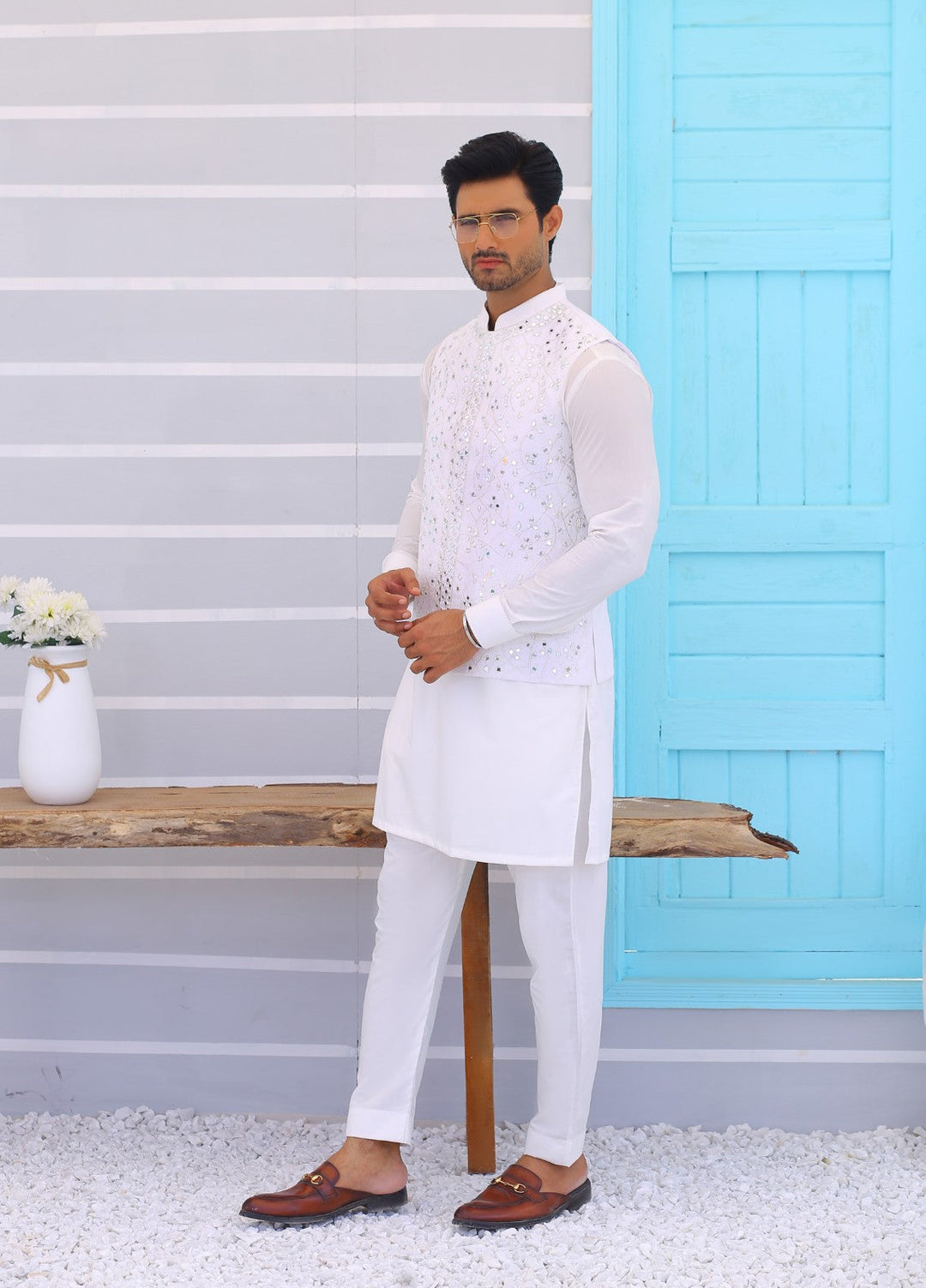 Luxe Waistcoat by Edge Republic Mens RTW Embroidered Wash N Wear 2 Piece Suit ER WC 1094 Festive Collection