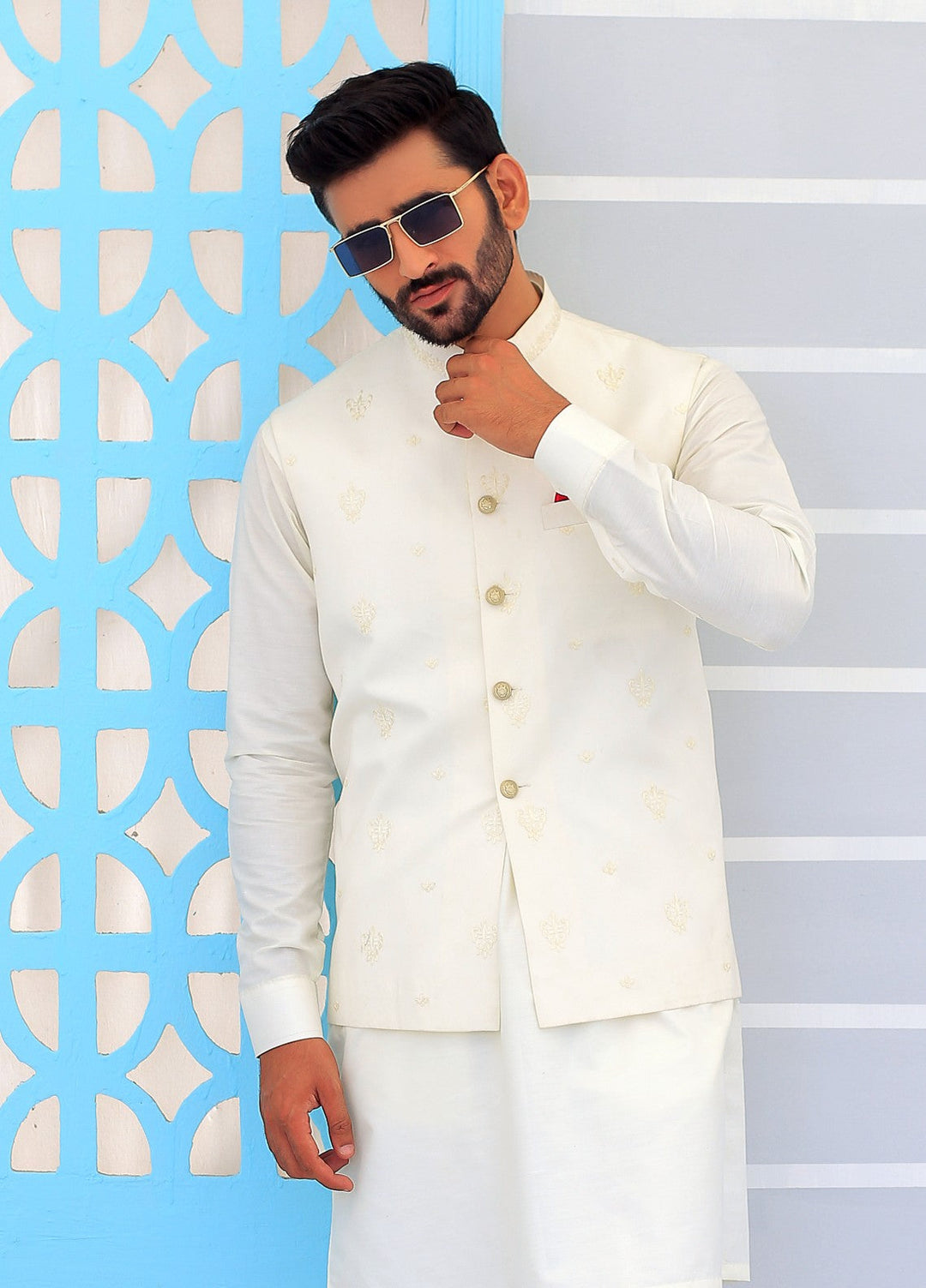 Luxe Waistcoat by Edge Republic Mens RTW Embroidered Wash N Wear 2 Piece Suit ER WC 1093 Festive Collection