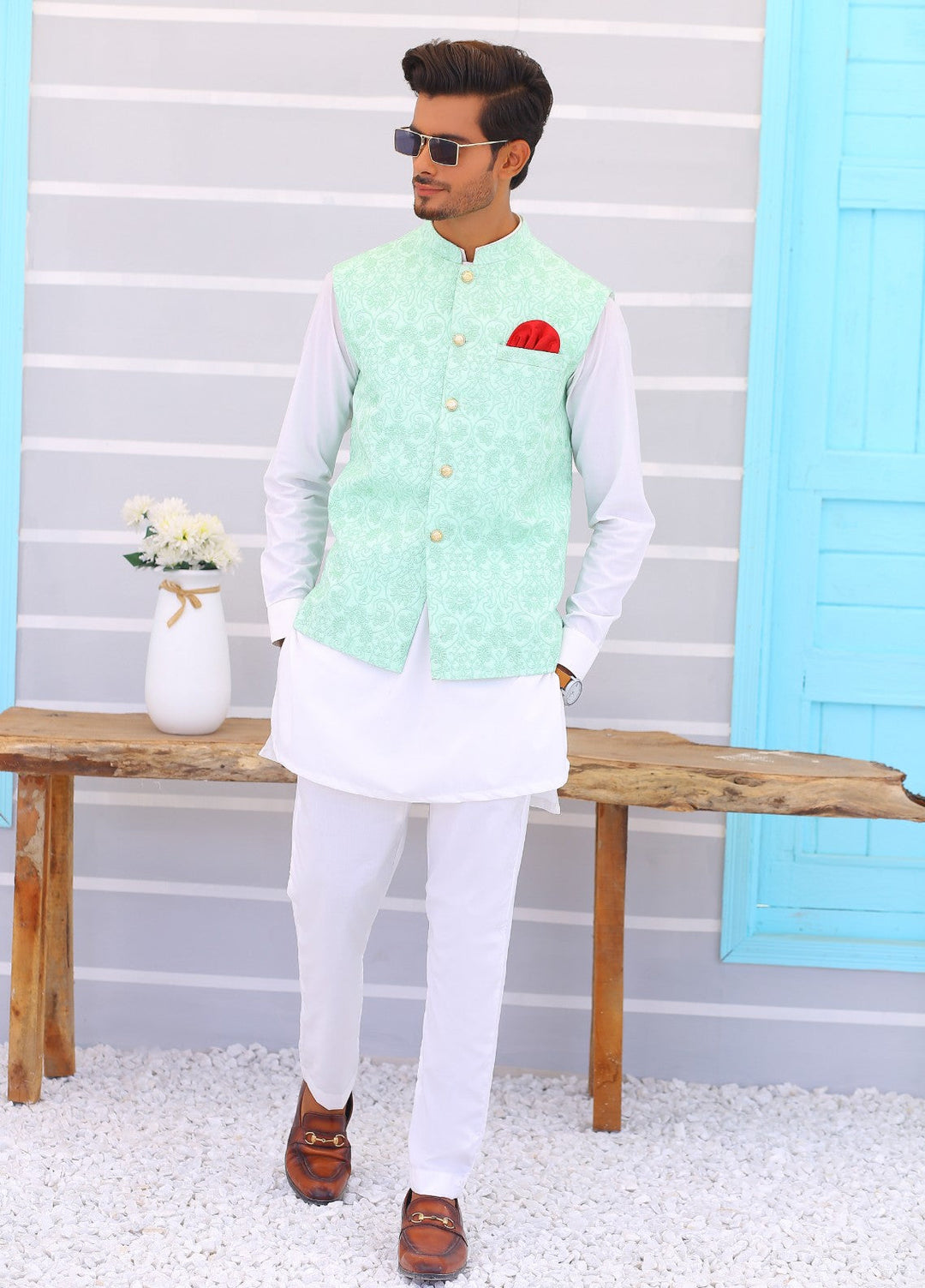 Luxe Waistcoat by Edge Republic Mens RTW Embroidered Wash N Wear 2 Piece Suit ER WC 1092 Festive Collection