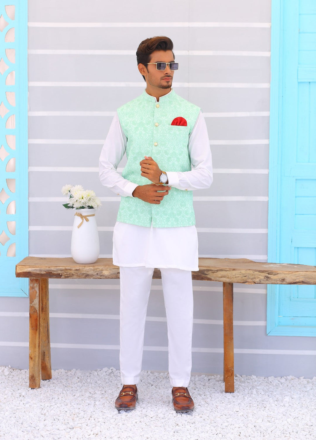 Luxe Waistcoat by Edge Republic Mens RTW Embroidered Wash N Wear 2 Piece Suit ER WC 1092 Festive Collection
