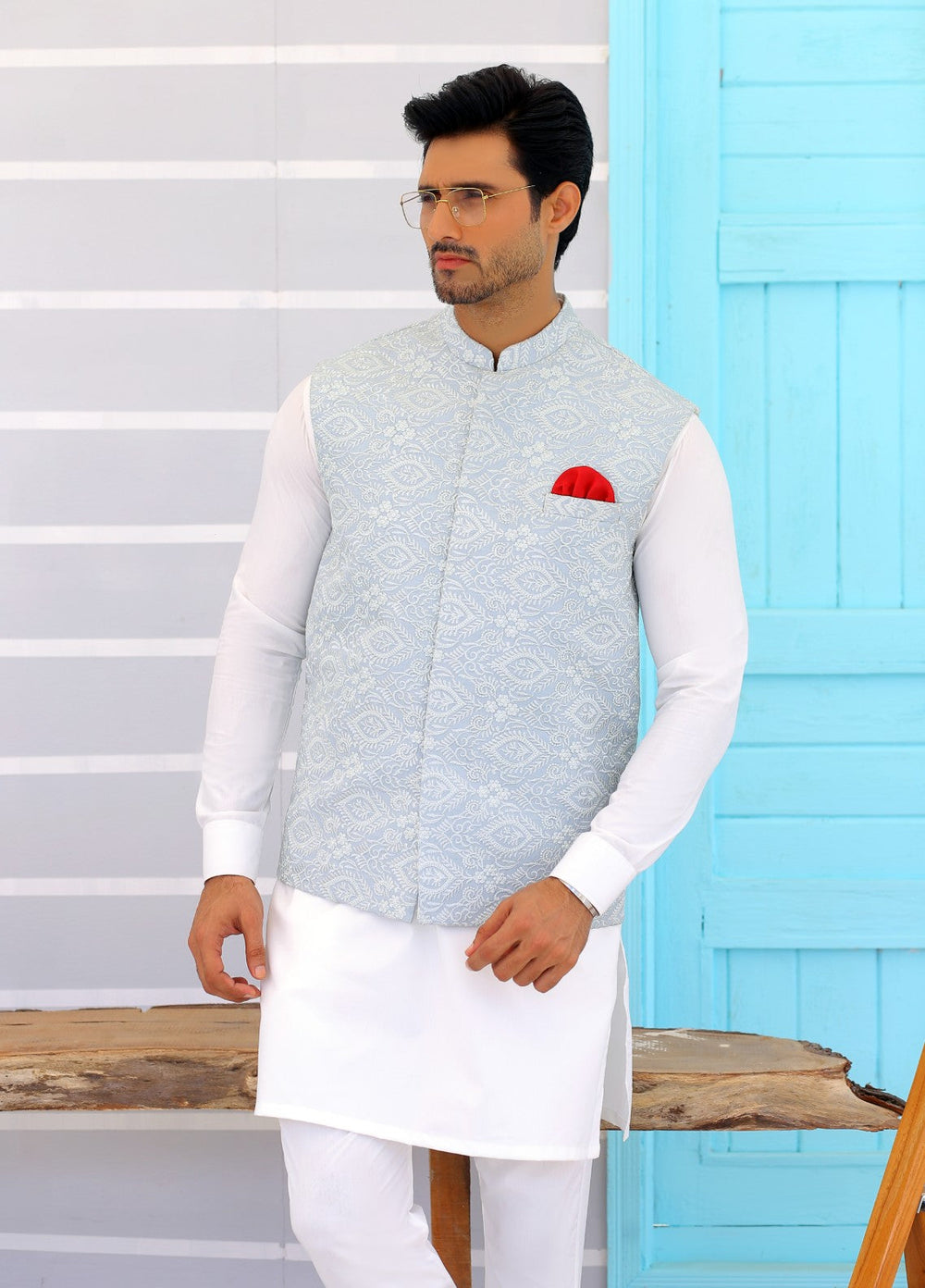 Luxe Waistcoat by Edge Republic Mens RTW Embroidered Wash N Wear 2 Piece Suit ER WC 1090 Festive Collection