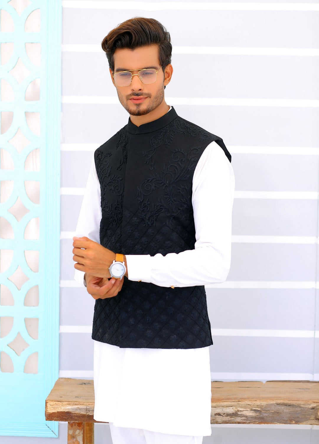 Luxe Waistcoat by Edge Republic Mens RTW Embroidered Wash N Wear 2 Piece Suit ER WC 1089 Festive Collection